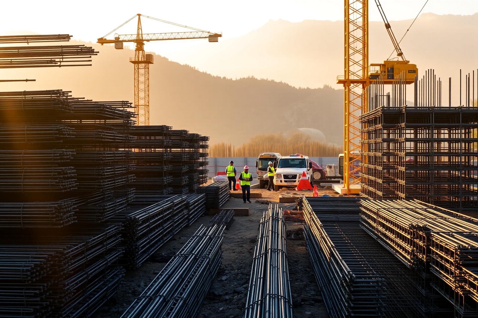 Cantiere attivo sul Lago di Garda con ferro lavorato e gru in primo piano